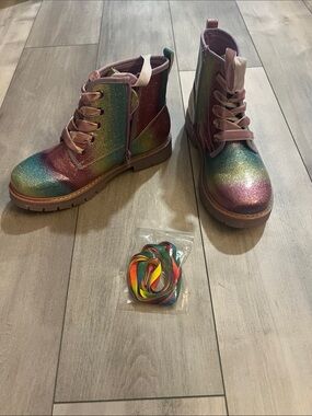 Dream Pairs Kids Rainbow Glitter Combat Boots